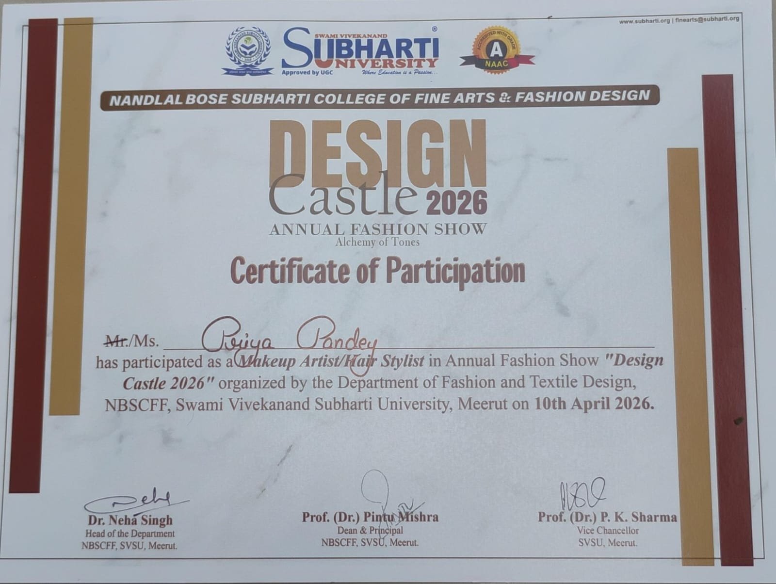 Priya Pandey Certificate